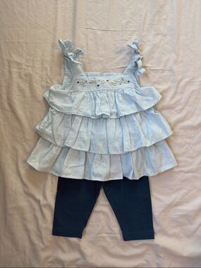 Good Lad Light Blue Ruffled Top with Navy Leggings Kids Matching Set